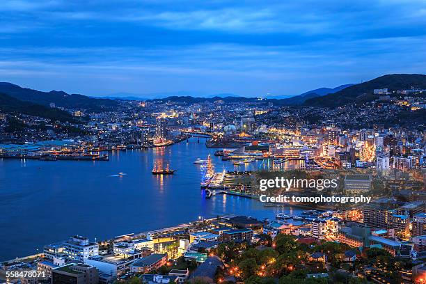 night shot of nagasaki city - nagasaki kyushu stock pictures, royalty-free photos & images