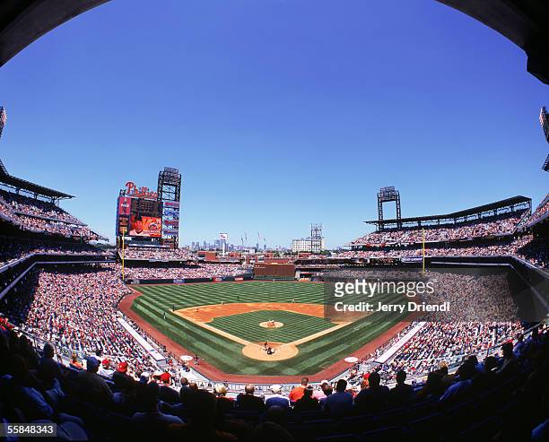 General view of Citizens Bank Park from behind home plate upper level as the Philadelphia Phillies host the New York Mets on June 23, 2005 in...