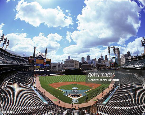 General view of Comerica Park from home plate upper level prior to the game between the Detroit Tigers and the San Diego Padres on June 16, 2005 in...