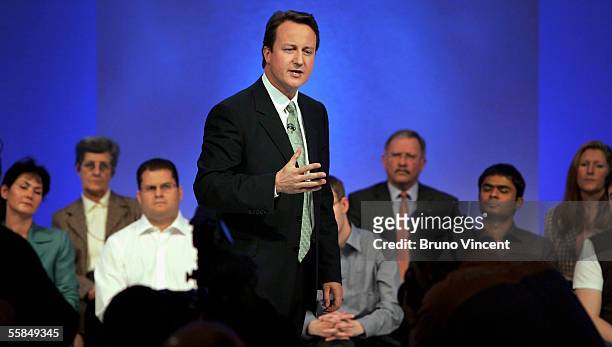 Conservative leadership challenger David Cameron delivers his speech to the Annual Party Conference, October 4, 2005 in Blackpool, England. The...