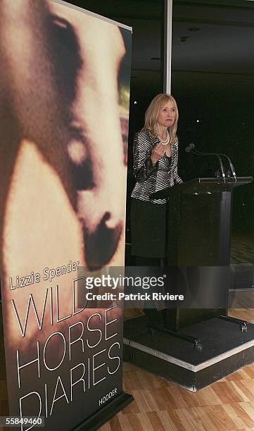 Author Lizzie Spender talks during the launch of her book "Wild Horse Diaries" at the Art Gallery of New South Wales on October 4, 2005 in Sydney,...