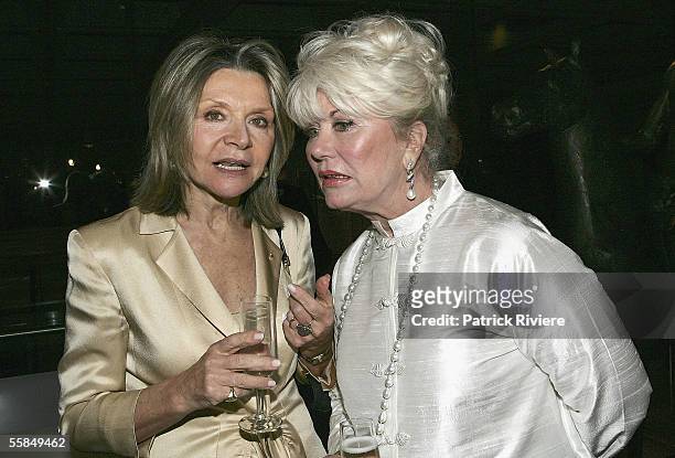 Author Di Morrissey and Fashion Designer Carla Zampatti attend the launch of Lizzie Spender's book "Wild Horse Diaries" at the Art Gallery of New...
