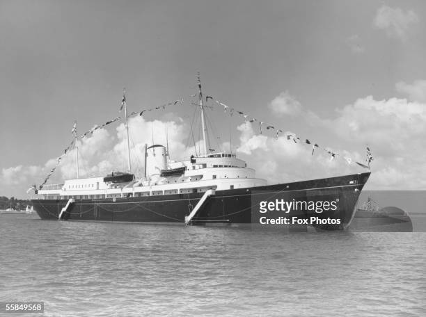 The 412 foot royal yacht Britannia, launched by Queen Elizabeth II in 1953.