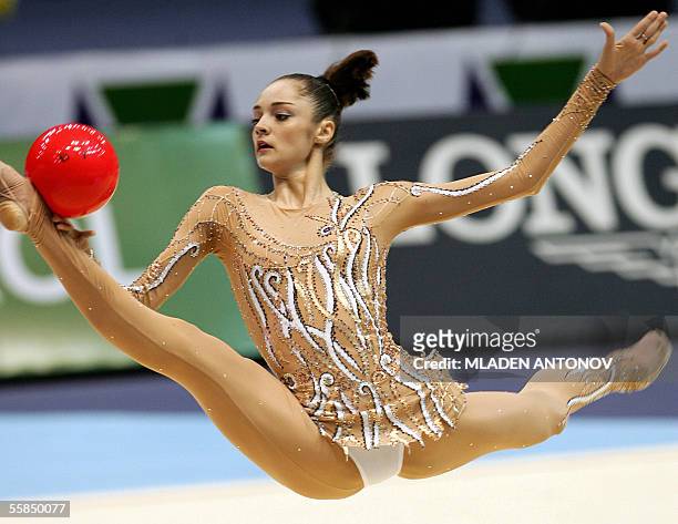 Anna Bessonova performs to win the silver medal in the ball tournament during the 27th Rhythmic Gymnastics World Championship in Baku, 04 October...