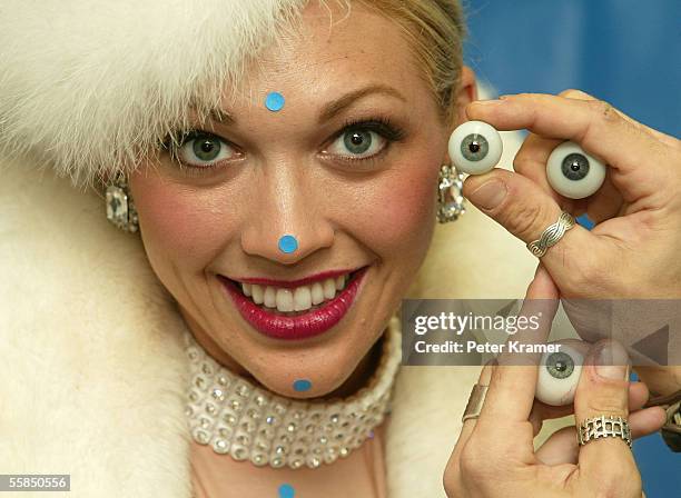 Rockette Kandice Pelletier models at Madame Tussauds as eyes are matched for the new Rockette wax figure October 4, 2005 in New York City.