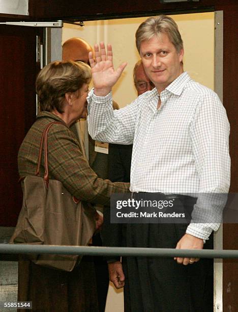 King Albert, Queen Paola and Crown Prince Philippe of Belgium leave the Erasmus Hospital having visited Crown Princess Mathilde, who gave birth to a...