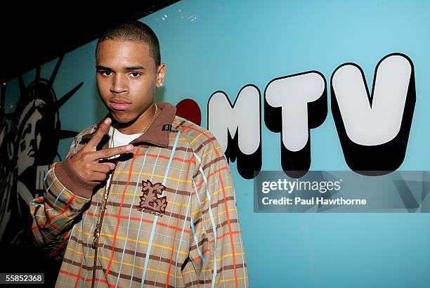 Singer Chris Brown stops by MTV's Total Request Live October 4, 2005 in New York City.