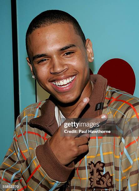 Singer Chris Brown stops by MTV's Total Request Live October 4, 2005 in New York City.