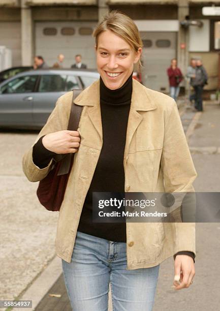 Countess Elisabeth d'Udekem d'Acoz, Princess Mathilde's sister and godmother of Prince Emmanuel leaves the Erasmus Hospital having visited Crown...