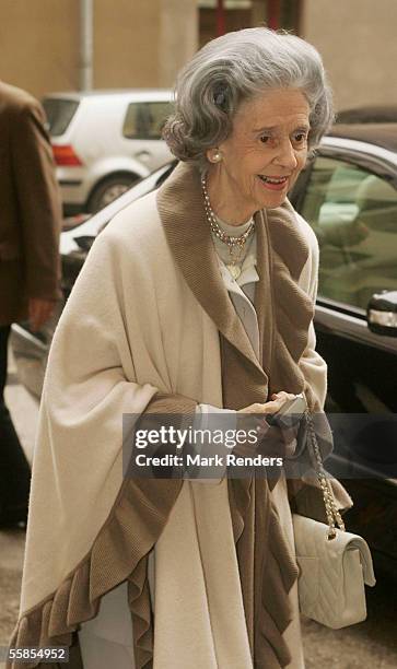 Queen Fabiola leaves the Erasmus Hospital having visited Crown Princess Mathilde, who gave birth to a baby boy named Emmanuel Leopold Guillome...