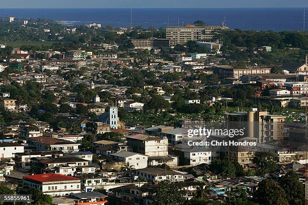 The Atlantic Ocean is seen behind the skyline on October 5, 2005 in Monrovia, Liberia. Liberian elections are to be held on October 11, the country's...