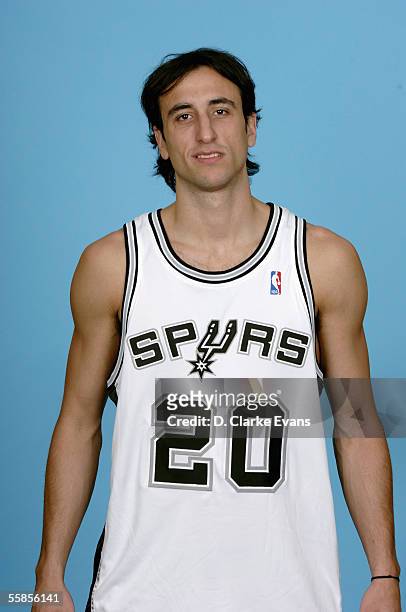 Manu Ginobili poses for a portrait during the San Antonio Spurs Media Day on October 3, 2005 in San Antonio, Texas. NOTE TO USER: User expressly...