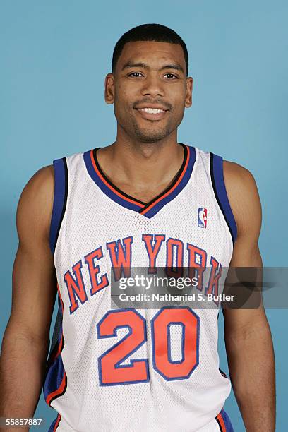 Allan Houston of the New York Knicks poses for a portrait during Knicks Media Day on October 3, 2005 at the Knicks practice facility in Tarrytown,...