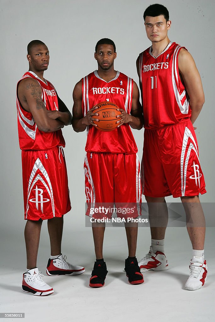 Staci Ramsey Rockets Stromile Swift, Tracy McGrady and Yao Ming of the Houston Rockets ...