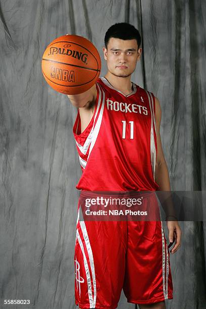 Yao Ming of the Houston Rockets poses for a head shot during Rockets media day at Toyota Center on October 3, 2005 in Houston, Texas. NOTE TO USER:...