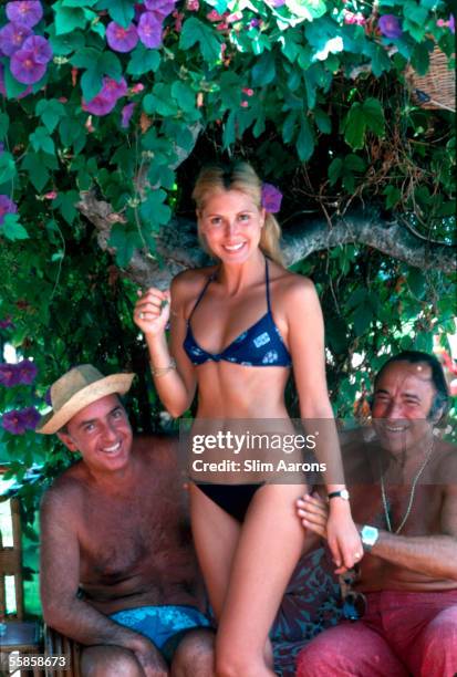 Prince Lilio Sforza Ruspoli and his wife Maria Princess Pia Ruspoli with a friend in Marbella, 1978.