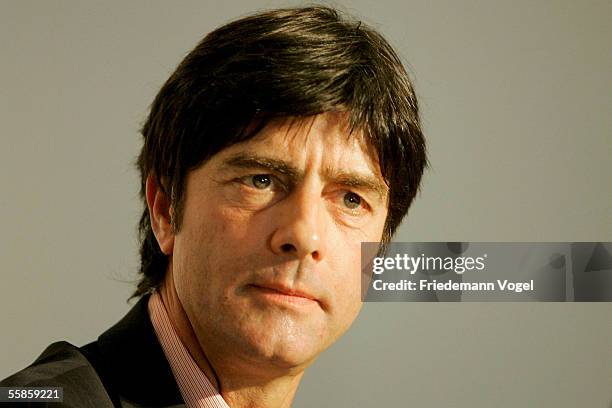 Joachim Low looks on during the press conference of the German Football National team on October 6, 2005 in Istanbul, Turkey.