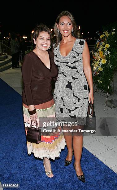 Maria Antonietta Collins and Veronica Del Castillo pose at Bongos Cuban Cafe for the House King magazine premier party on October 5, 2005 in Miami,...