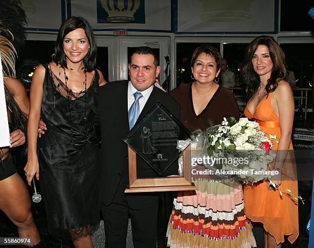 Candela Ferro, Omar Pardillo, Maria Antonietta Collins and Ileana Garcia pose at Bongos Cuban Cafe for the House King magazine premier party on...