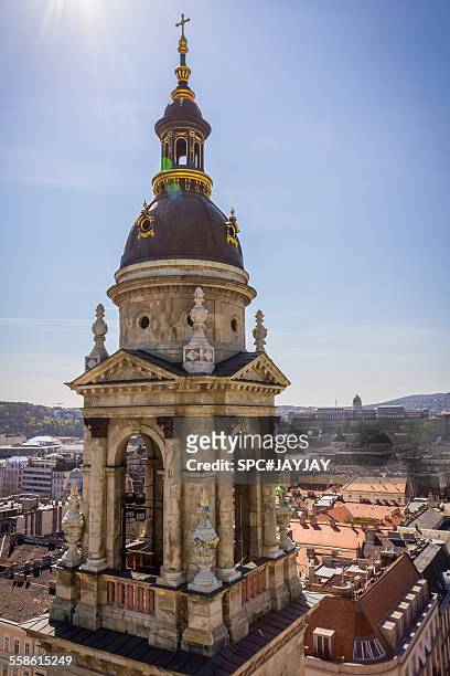 the tower of st. stephen's basilica in budapest - royal palace bildbanksfoton och bilder