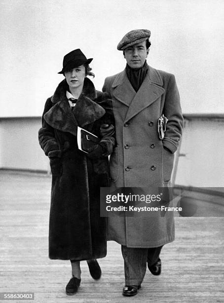 Count Sigvard Bernadotte of Wisborg and his wife Erica Maria Patzek aboard the liner 'Europa' leaving for Hollywood in Southampton, United Kingdom,...