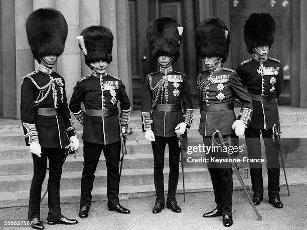 Les cing regiments britanniques representes par leurs colonels lors de l'inauguration du memorial a Lord Methuen: le Duc d'York, colonel du regiment...