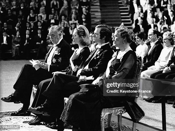 Le Prince Bertil de Suède, la Princesse Christina, le prince héritier Charles-Gustave de Suède et la princesse Margaret de Danemark, circa 1960.