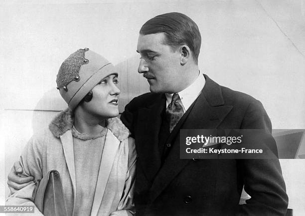 Portrait of American actress Gloria Swanson and her husband French producer Henri de La Falaise, in 1928 in Paris, France.