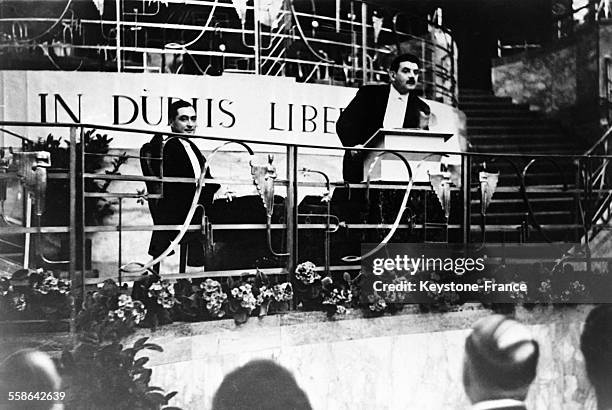 Edouard Herriot a donné une conférence sur l'organisation de l'Europe, sur invitation de l'Union paneuropéenne, dans la grande salle des fêtes de...