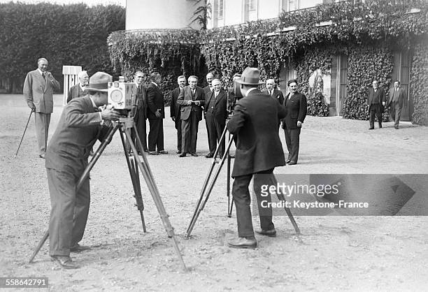 President of the Council Aristide Briand and his cabinet during a photo session in August 1929 in Rambouillet, France.