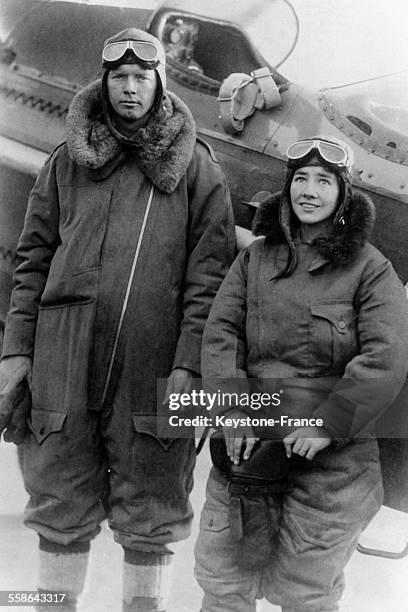 Aviator Charles Lindbergh with wife Anne Morrow Lindbergh a few months after their wedding, in March 1930 in the United States.