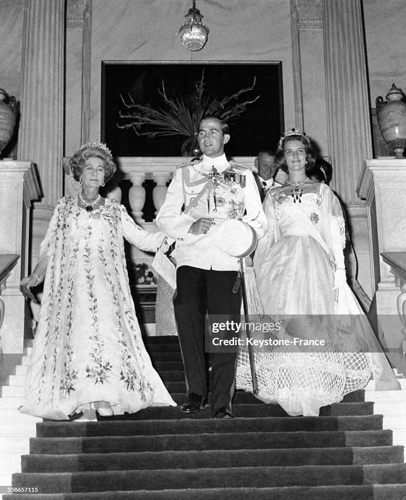 La Reine Frderika de Grèce, le Prince Constantin et la Princesse Anne-Marie de Danemark