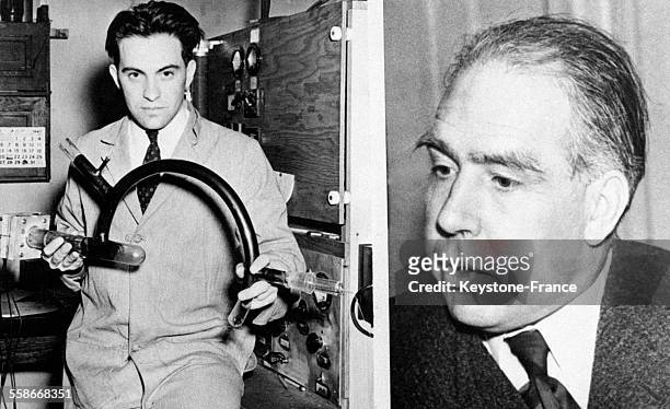 Deux des savants qui ont travaillé à l'étude de la bombe atomique, à gauche le professeur Alfred O Nier et à droite le professeur Niels Bohr .