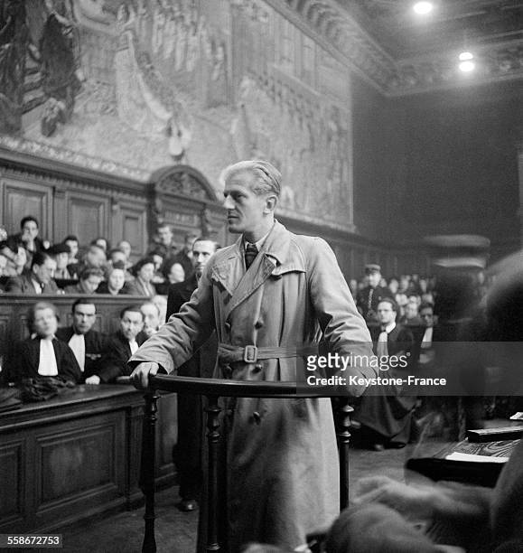 Otto Abetz à la barre des témoins lors du procès en tant que témoin à décharge, à la Haute Cour de Justice à Paris, France en 1946.