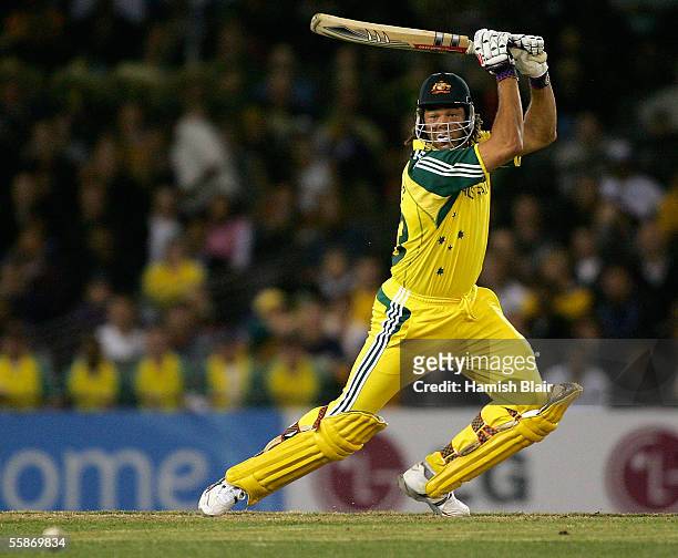 Andrew Symonds of Australia in action during Game Two of the Johnnie Walker Super Series between Australia and the ICC World XI played at the Telstra...