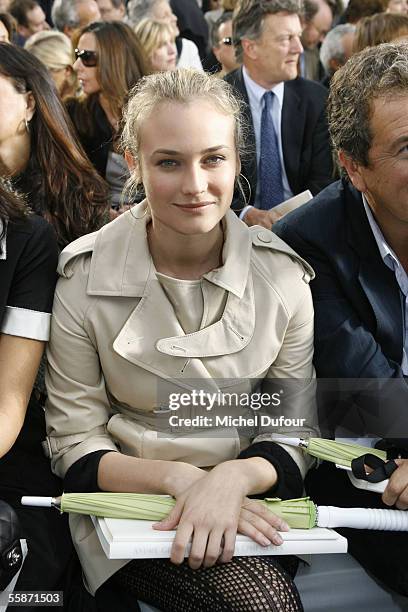 Diane Kruger watches the Chanel show as part of Paris Fashion Week Spring/Summer 2006 on October 7, 2005 in Paris, France.