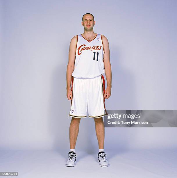 Zydrunas Ilgauskas of the Cleveland Cavaliers poses for a portrait during the Cleveland Cavaliers Media Day at Gund Arena on October 3,2005 in...