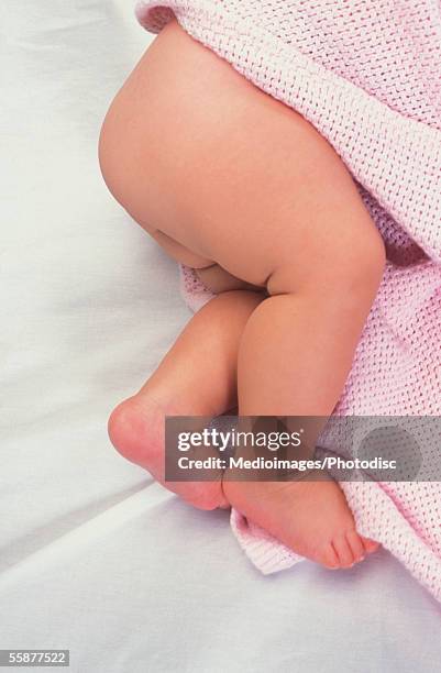 baby girl (3-6 months) lying on bed, close-up - girl bums 個照片及圖片檔