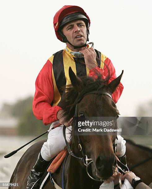 El Segundo ridden by Darren Gauci returns to scale after winning the Yalumba Stakes during the Caulfield Guineas race day at Caulfield Racecourse...