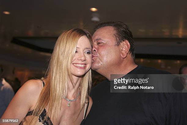 Actress Mira Sorvino and her father Paul Sorvino attend the "Live Life" Gala at Levinsons Jewelers on October 7, 2005 in Plantation, Florida.