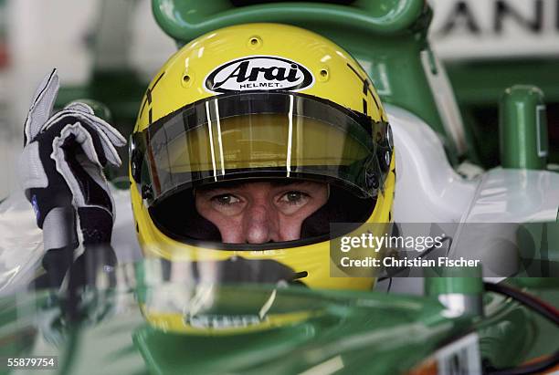Ralph Firman of Team Ireland gestures at the third practice session during the A1 Grand Prix of Nations Germany at the Eurospeedway on October 8,...