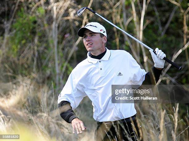 Sean O'Hair watches his shot from the rough on the tenth hole during the third round of the WGC American Express Championship at Harding Park Golf...