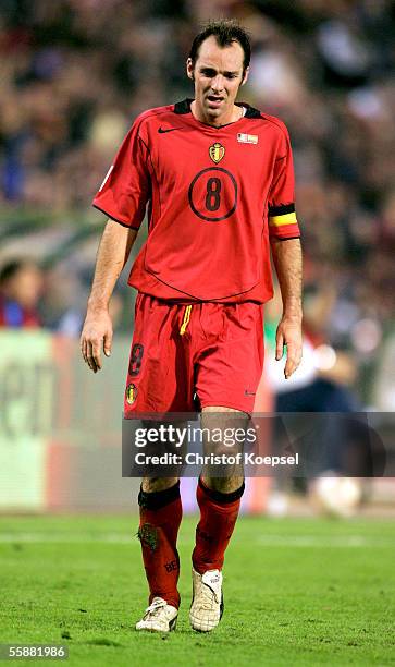 Bart Goor of Belgium looks disappointed during the FIFA World Cup 2006 Qualifier match between Belgium and Spain at the King Baudouin Stadium on...