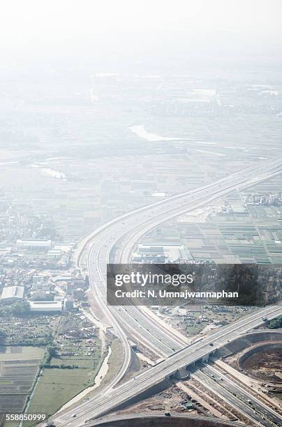 arial view of hanoi city from airplane - arial city stock pictures, royalty-free photos & images