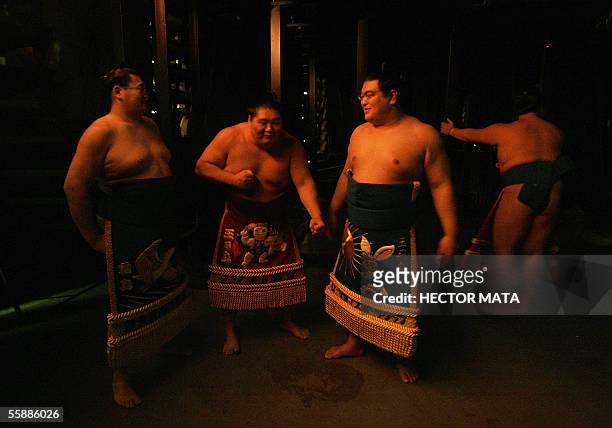 Sumo wrestlers prepapre to enter the Dohyo during the third day of the US Grand Sumo Championship at the Mandalay Bay Center in Las Vegas, Nevada 09...