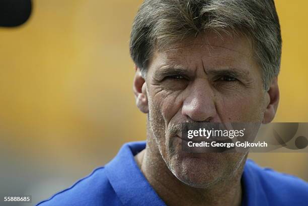 Head coach Dave Wannstedt of the University of Pittsburgh Panthers on the field during pregame warmup before a game against the Youngstown State...