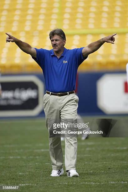 Head coach Dave Wannstedt of the University of Pittsburgh Panthers on the field during pregame warmup before a game against the Youngstown State...