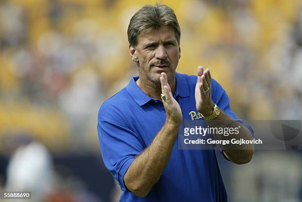 Head coach Dave Wannstedt of the University of Pittsburgh Panthers on the field during pregame warmup before a game against the Youngstown State...