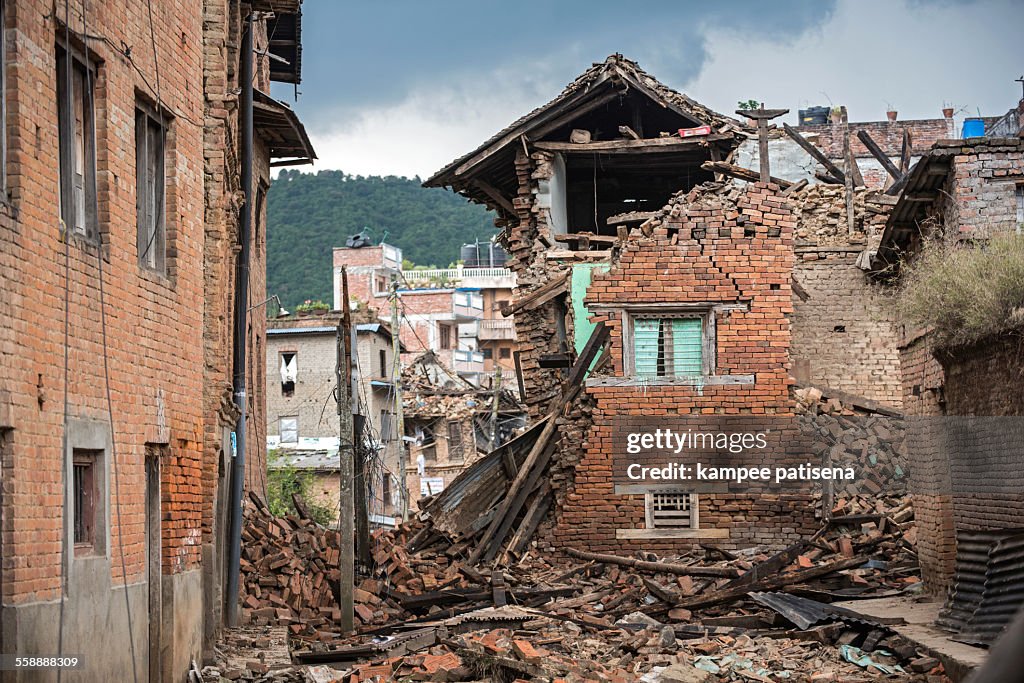 Collapse buildings in Sankhu village in, Kathmandu
