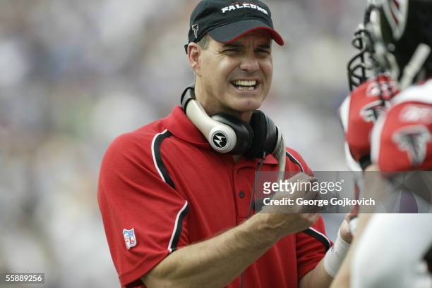 Defensive coordinator Ed Donatell of the Atlanta Falcons on the sideline during a game against the Buffalo Bills at Ralph Wilson Stadium on September...